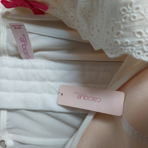 Cacique Intimates White‎ Corset Bra Size XL Bustier Y2K Eyelet Trim Pink Bows - Picture 8 of 12